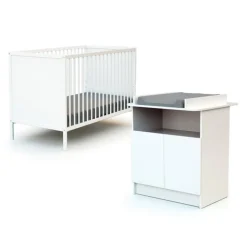Chambre duo lit bébé 60x120 cm et meuble à langer webaby blanc
