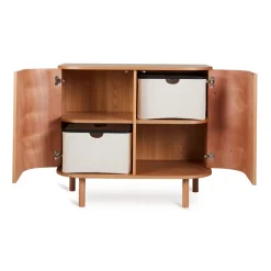 Chambre duo lit bébé 70x140 cm évolutif en canapé yume natural ash + commode 2 portes yume naturel ash wood avec plan à langer