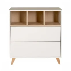 Chambre duo lit bébé 70x140 cm évolutif en lit enfant + commode avec plan à langer loft white