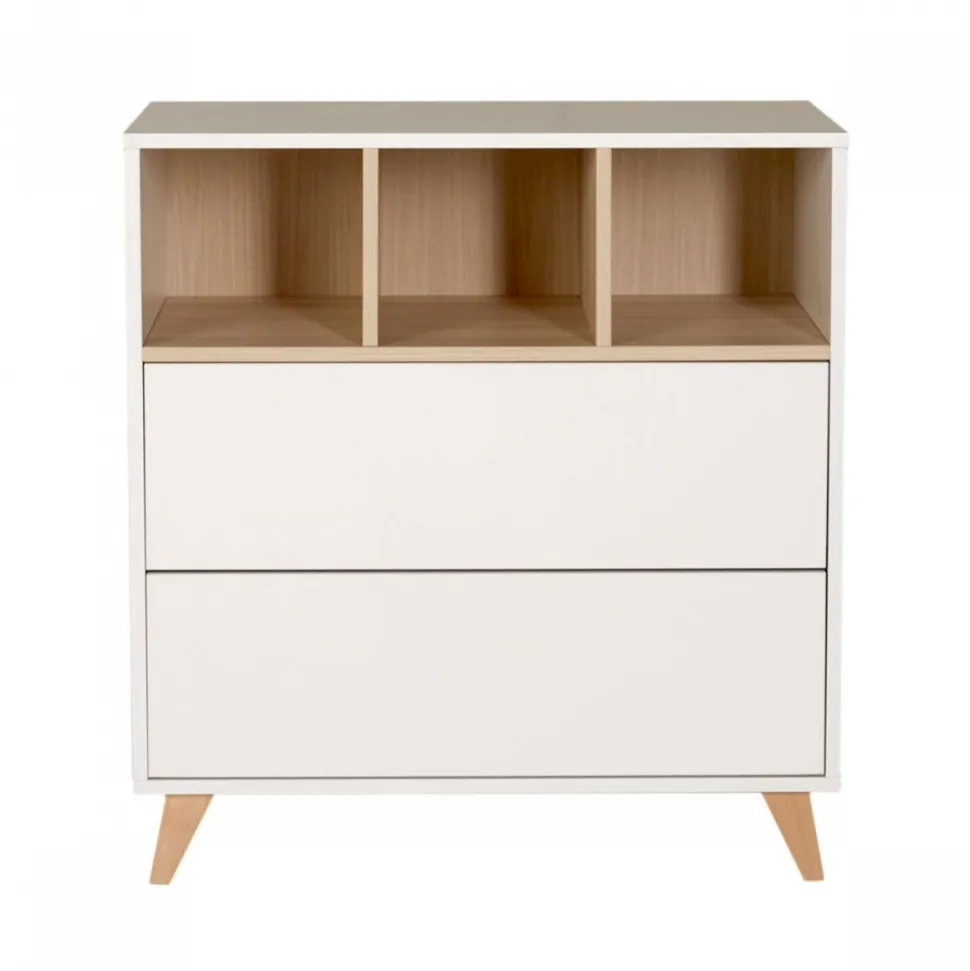 Chambre duo lit bébé 70x140 cm évolutif en lit enfant + commode avec plan à langer loft white