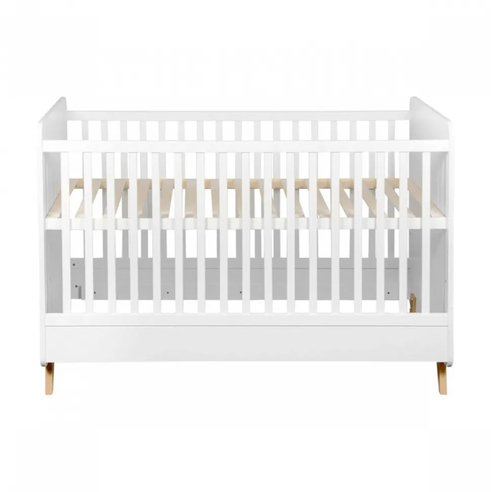 Chambre duo lit bébé 70x140 cm évolutif en lit enfant + commode avec plan à langer loft white