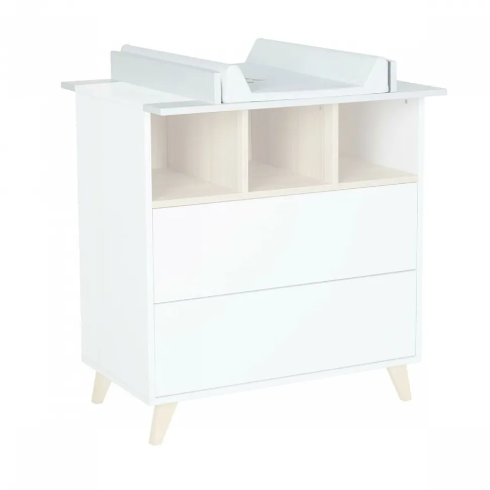 Chambre duo lit bébé 70x140 cm évolutif en lit enfant + commode avec plan à langer loft white