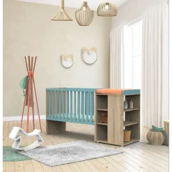 Chambre duo lit combiné évolutif 60x120 + armoire nova argile douce