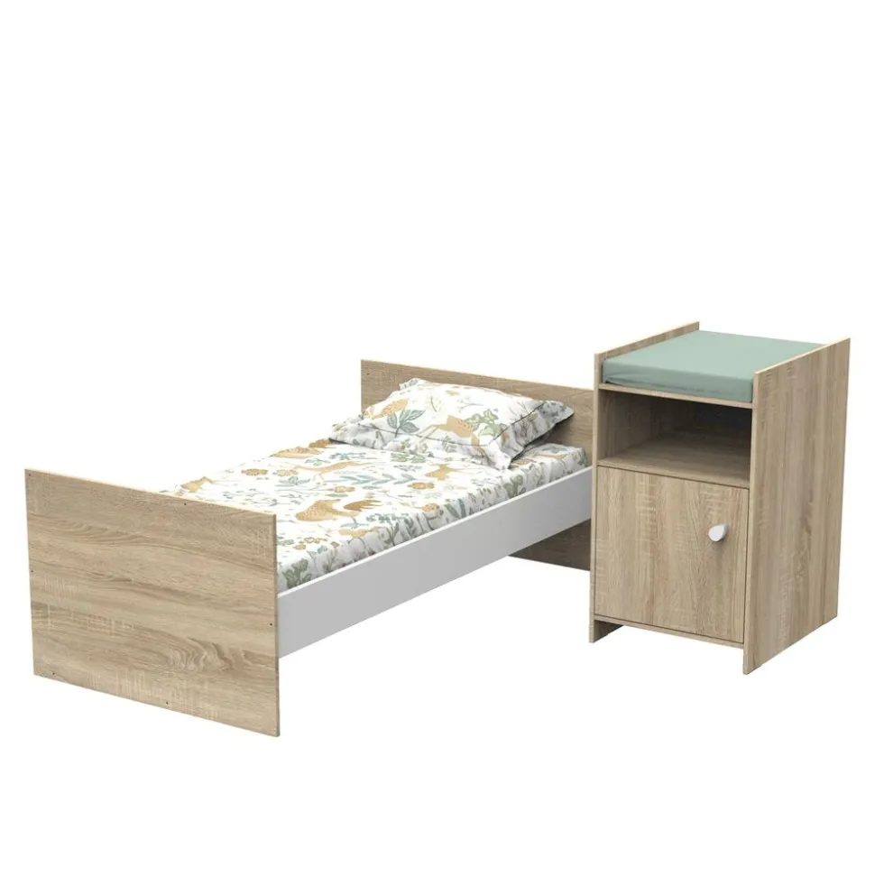 Chambre duo lit combiné évolutif et armoire chêne doré