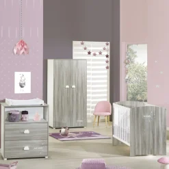 Chambre duo lit + commode smile chêne silex