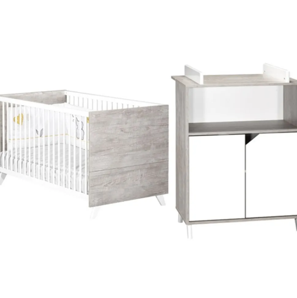 Chambre duo lit little big bed + commode scandi gris