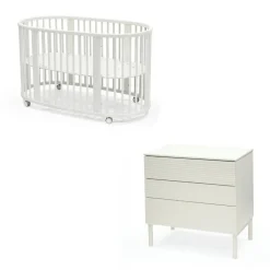 Chambre duo lit sleepi blanc + commode sleepi blanc
