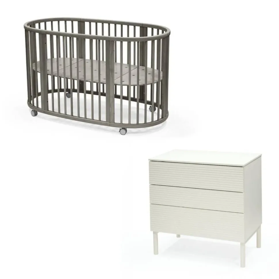 Chambre duo lit sleepi gris + commode sleepi blanc