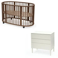 Chambre duo lit sleepi warm brown + commode sleepi white