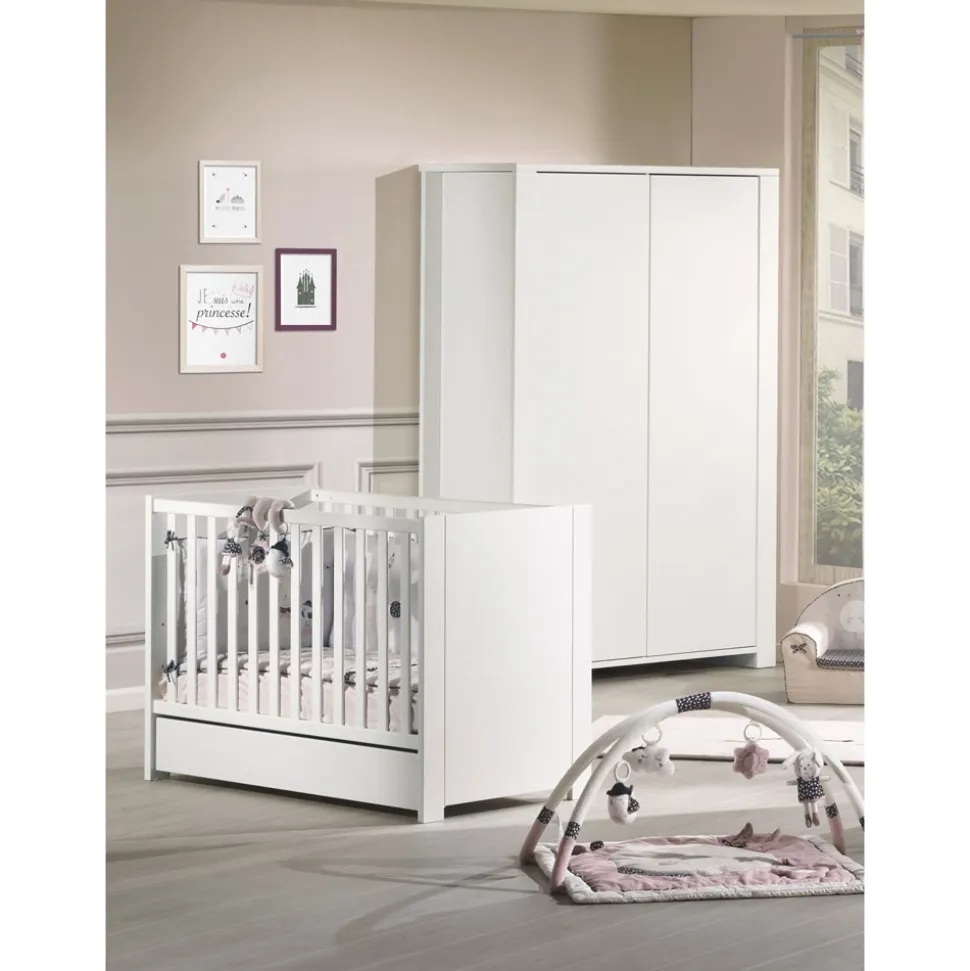 Chambre duo lit 60x120 + armoire loft blanc