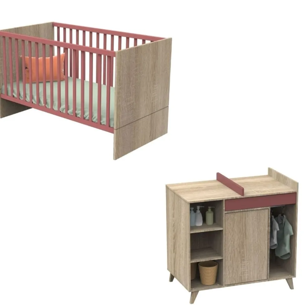 Chambre duo lit 70x140 + commode nova rose canyon