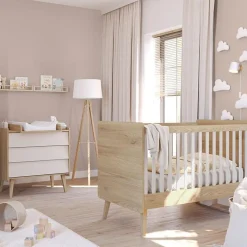 Chambre duo vintage fresh beige lit 60x120 cm + commode