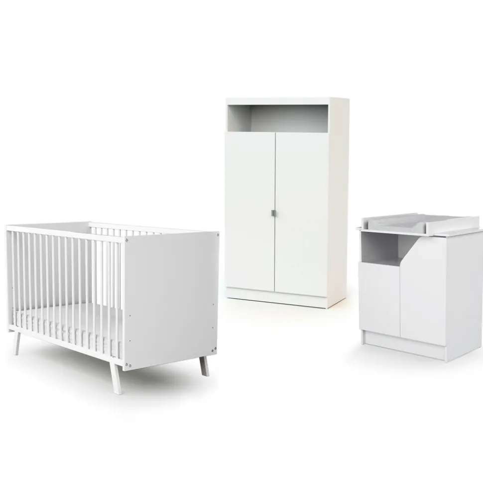 Chambre trio carnaval lit + armoire + meuble à langer blanc