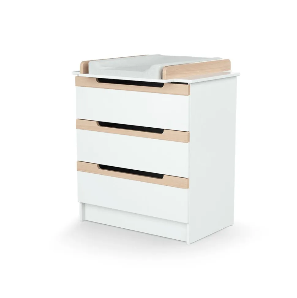 Chambre trio carrousel lit 60x120 cm + commode à langer + armoire blanc et hêtre