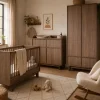 Chambre trio kyo lit bébé évolutif 70 x 140 cm + armoire + commode avec plan à langer - walnut