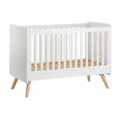 Chambre trio lit bébé évolutif 70 x 140 cm + commode 3 tiroirs + armoire 3 portes vintage blanc