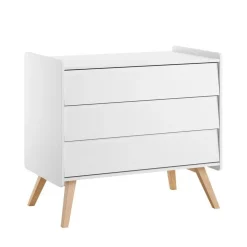 Chambre trio lit bébé évolutif 70 x 140 cm + commode 3 tiroirs + armoire 3 portes vintage blanc