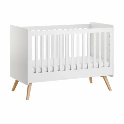 Chambre trio lit bébé évolutif 70 x 140 cm + commode 3 tiroirs + armoire 3 portes vintage blanc