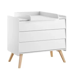 Chambre trio lit bébé évolutif 70 x 140 cm + commode 3 tiroirs + armoire 3 portes vintage blanc