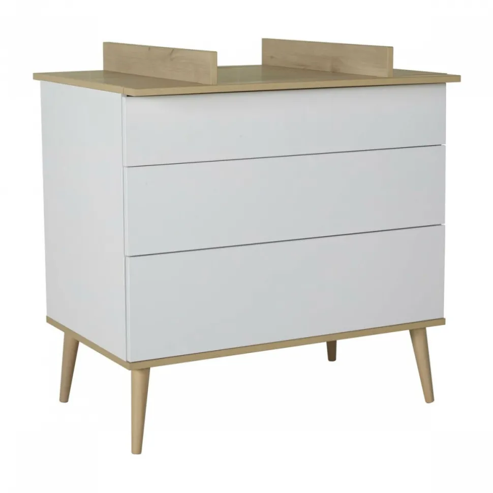 Chambre trio lit bébé 60x120 cm + armoire + commode avec plan à langer flow white & oak