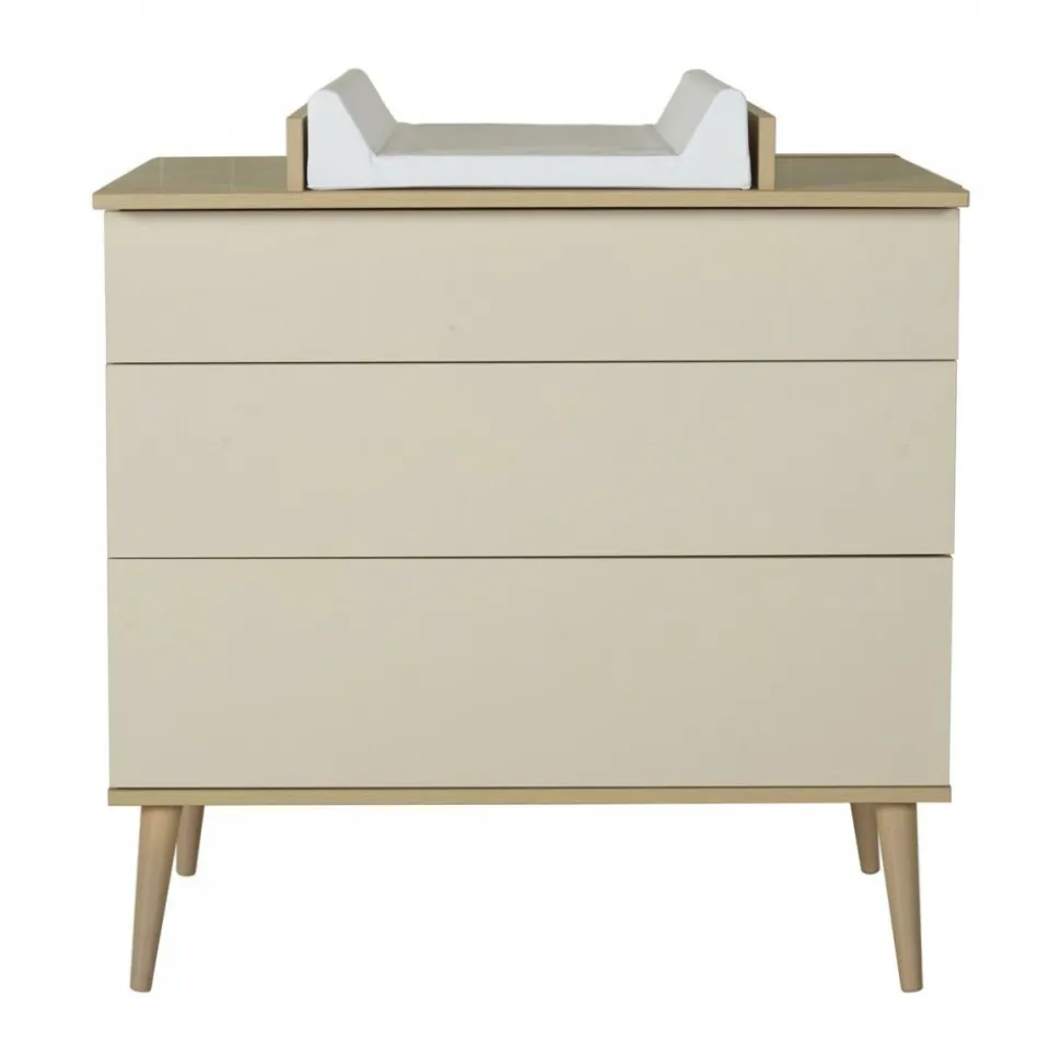 Chambre trio lit bébé 60x120 cm + armoire xl + commode avec plan à langer flow argile & oak