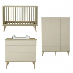 Chambre trio lit bébé 60x120 cm + armoire xl + commode avec plan à langer flow argile & oak