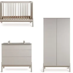 Chambre trio lit bébé 60x120 cm ashi argile+commode 3 tiroirs ashi argile avec plan à langer+armoire 2 portes ashi argile