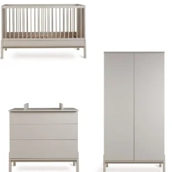 Chambre trio lit bébé 70x140 cm ashi argile+commode 3 tiroirs avec plan à langer+armoire 2 portes