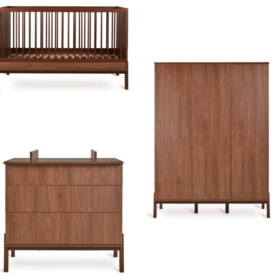 Chambre trio lit bébé 70x140cm ashi chataignier+commode 3 tiroirs avec plan à langer+armoire 3 portes