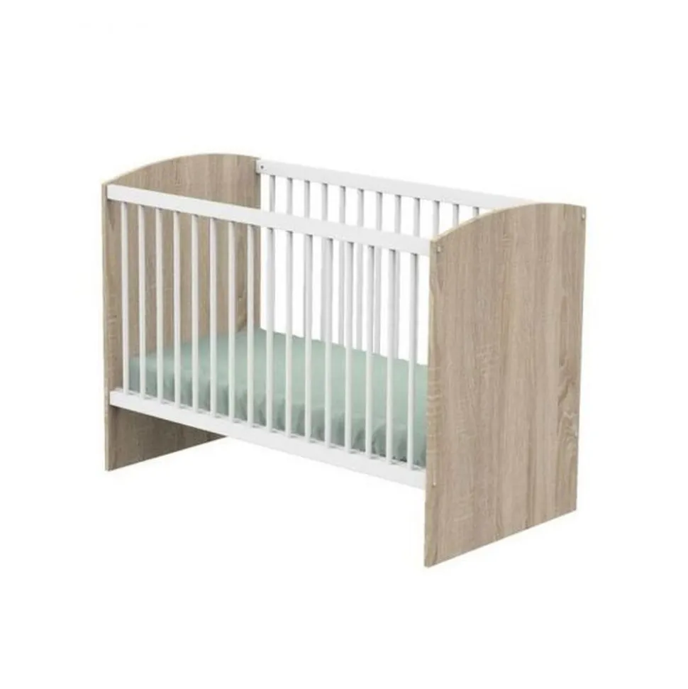 Chambre trio lit bébé 60x120 cm + commode 3 tiroirs + armoire access bois blanc