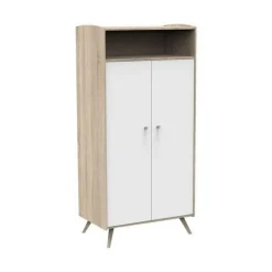 Chambre trio lit bébé 60x120 cm + commode 3 tiroirs + armoire access bois blanc