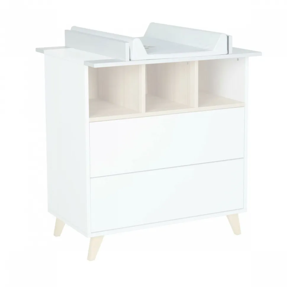 Chambre trio lit bébé 60x120 cm évolutif en lit junior + armoire xl + commode avec plan à langer loft