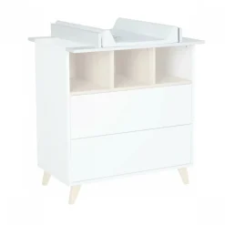 Chambre trio lit bébé 60x120 cm évolutif en lit junior + armoire + commode avec plan à langer loft white