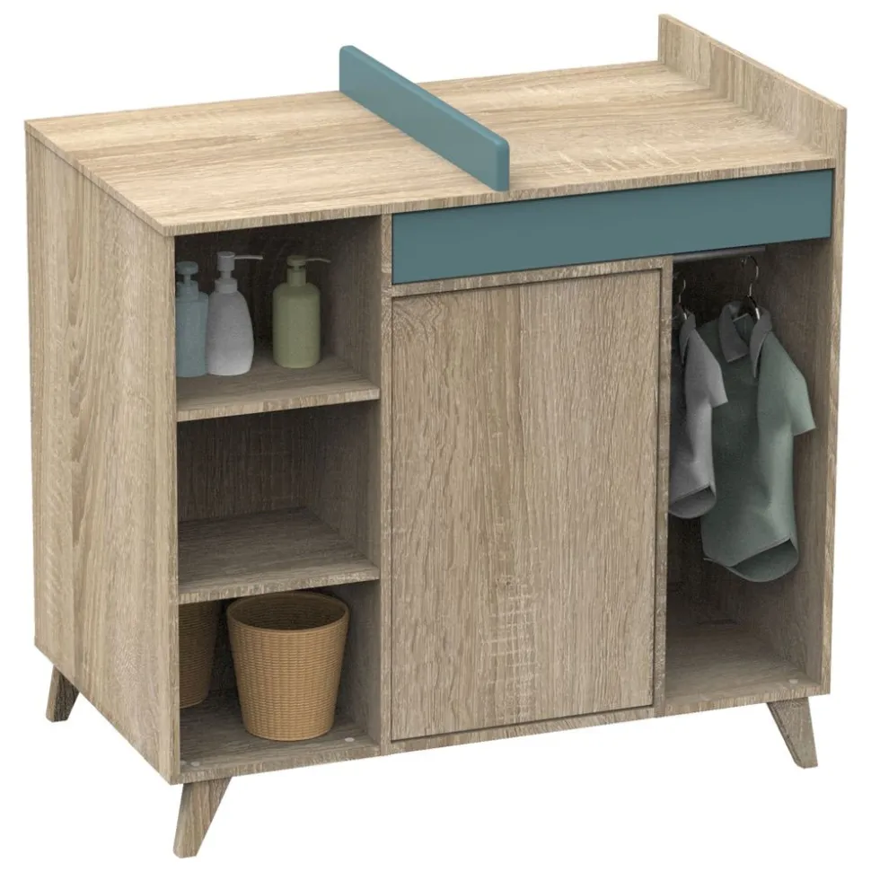 Chambre trio lit combiné évolutif70x140en140x190+commode+armoire nova argile douce