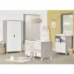 Chambre trio lit little big bed + commode + armoire scandi gris
