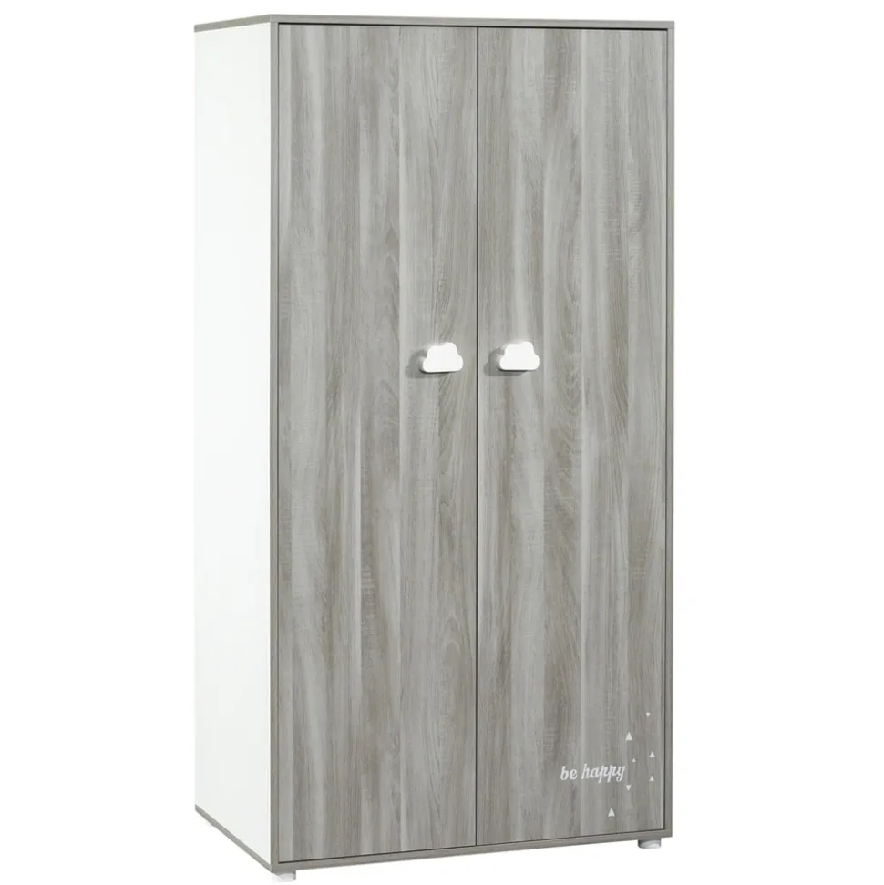 Chambre trio lit little big bed + commode + armoire smile chêne silex