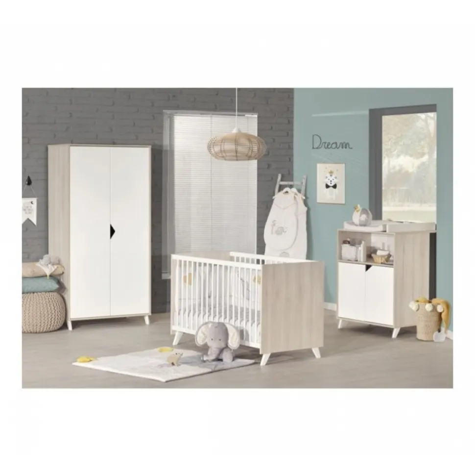Chambre trio lit little big bed + commode + armoire scandi naturel
