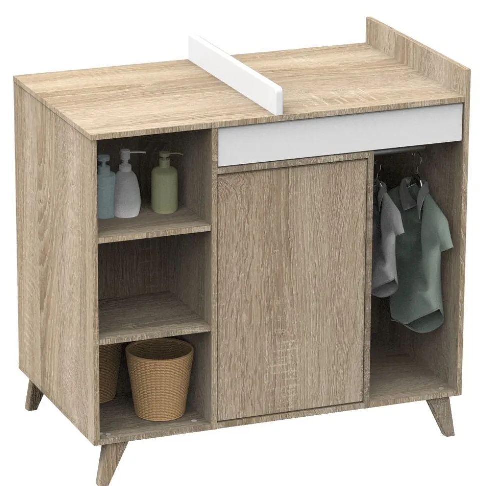 Chambre trio lit évolutif bébé combiné 70x140 cm en 140x200 cm + armoire + commode nova blanc lin