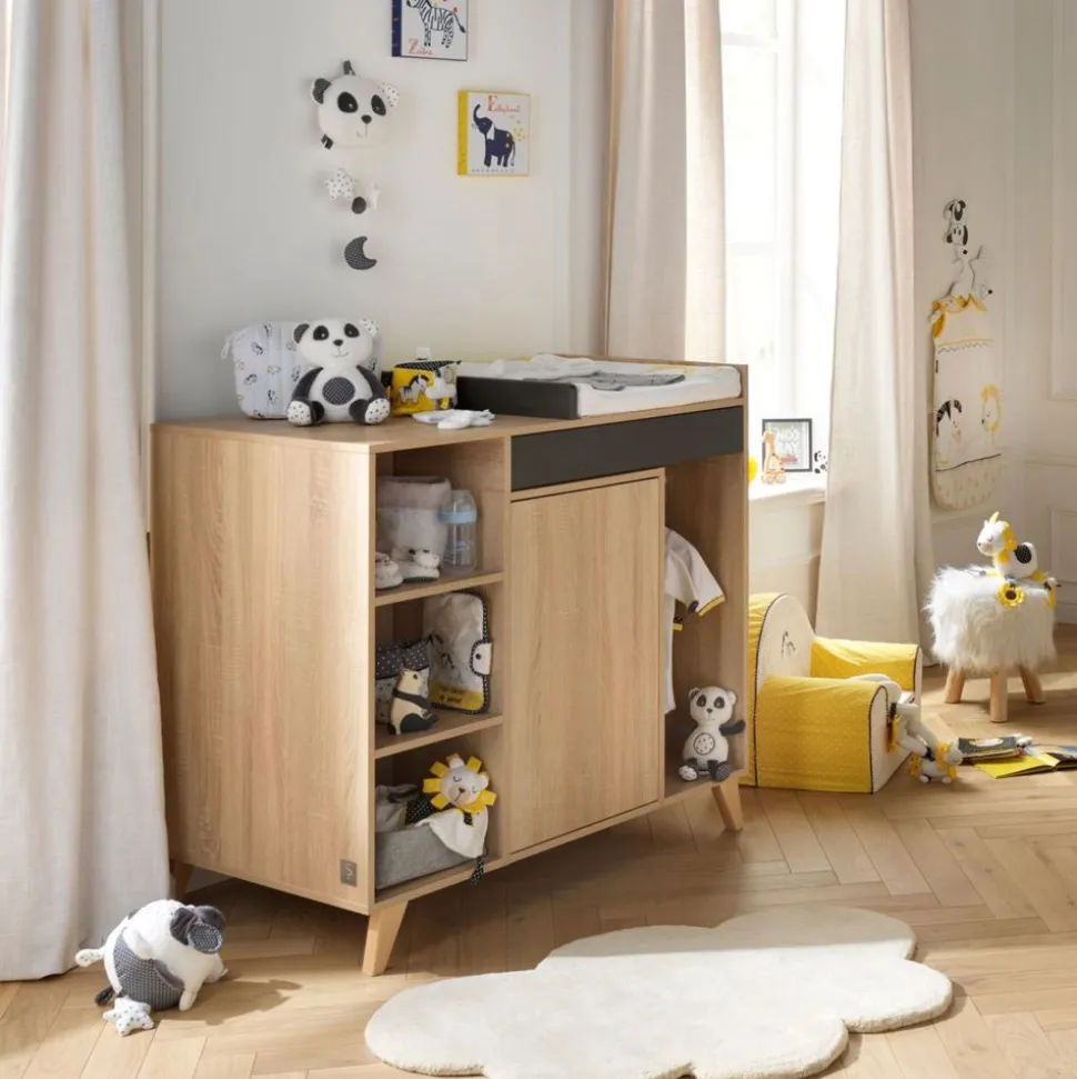 Chambre trio lit 70x140 + commode + armoire nova gris volcan