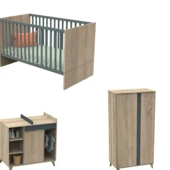 Chambre trio lit 70x140 + commode + armoire nova gris volcan