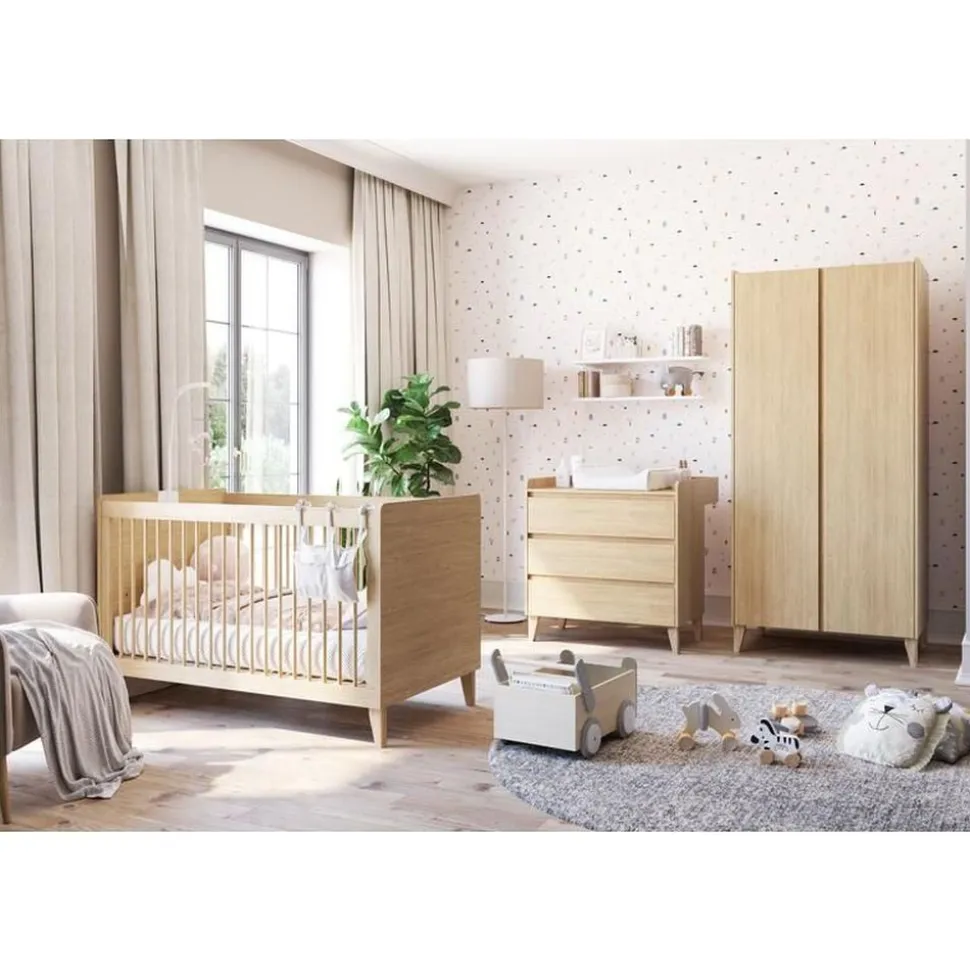 Chambre trio muve chêne lit 70x140 cm + commode + armoire 2 portes