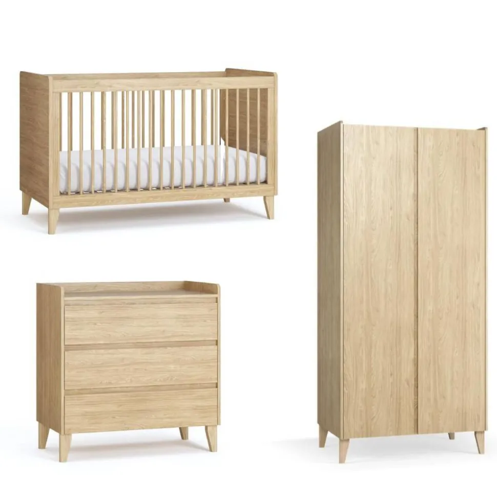 Chambre trio muve chêne lit 70x140 cm + commode + armoire 2 portes