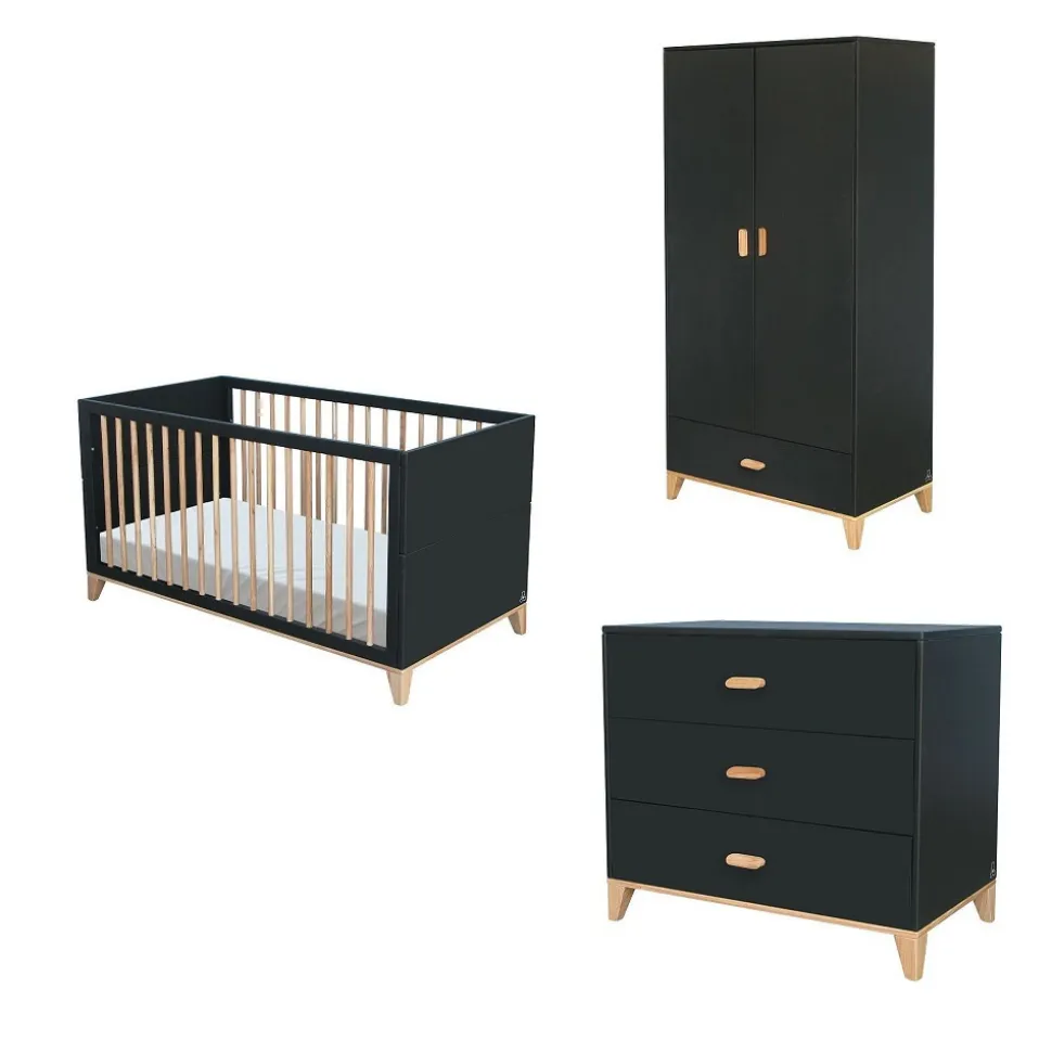 Chambre trio océane ardoise lit 70x140 cm + commode + armoire