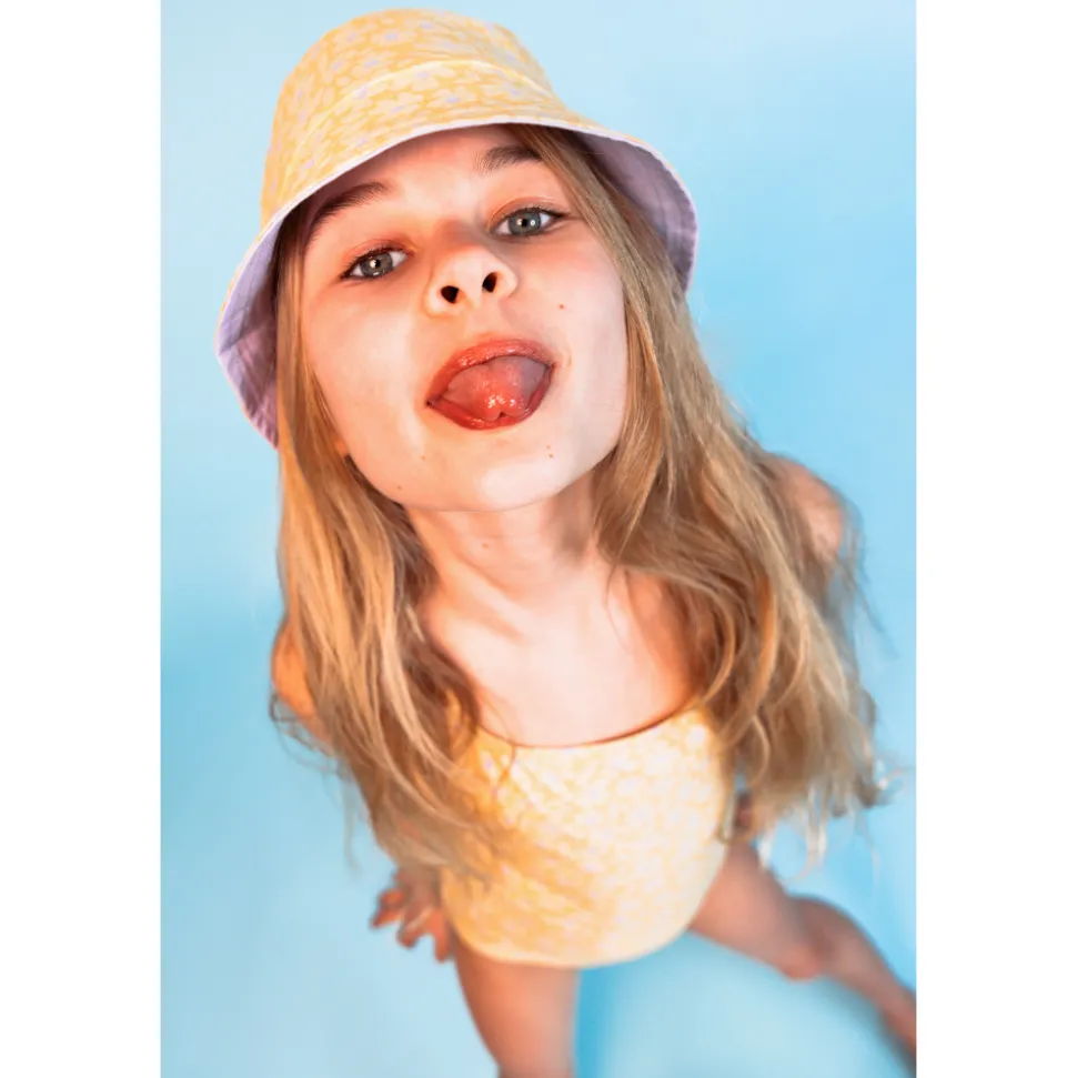 Chapeau anti uv réversible - 0-1 an fleurs jaunes