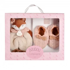Coffret bébé doudou et chaussons mina la renarde