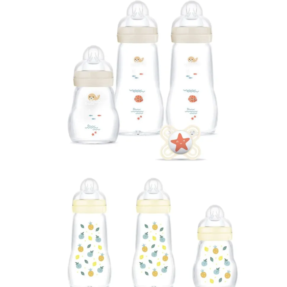 Coffret biberons verre lin (4*260ml 2*170ml et une sucette naissance)