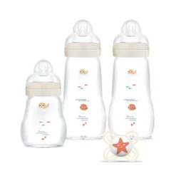 Coffret biberons verre lin (4*260ml 2*170ml et une sucette naissance)