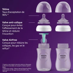 Coffret de 4 biberons natural response + 1 sucette ultra-douce 0-6 mois + 1 goupillon