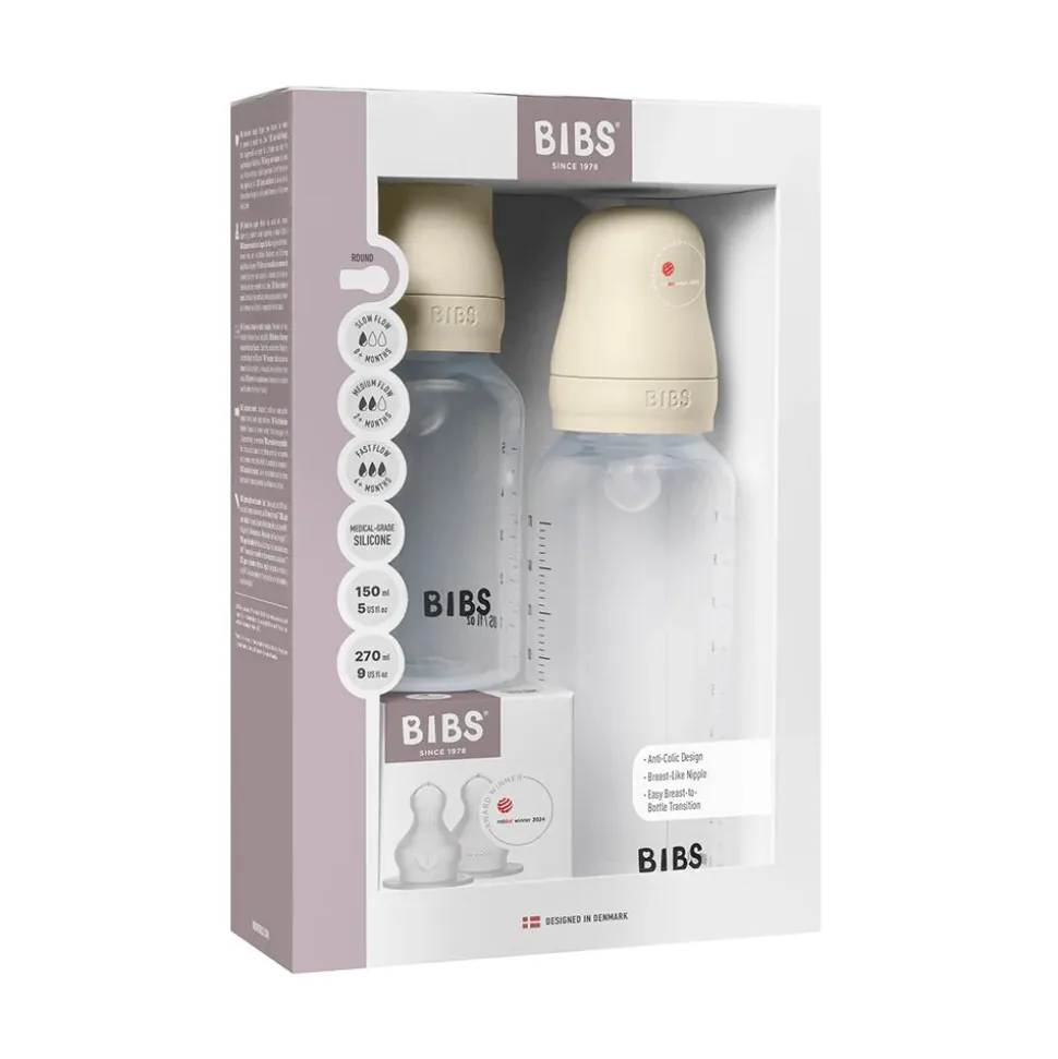 Coffret de 2 biberons + tétines silicone ivoire