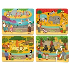 Coffret de 4 puzzles en bois - les animaux du zoo